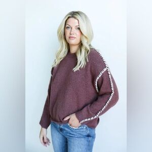 Miou Muse Brown & White Stitched Detail Sweater S